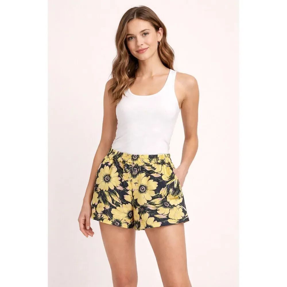 J.Crew Floral Linen Blend Shorts Women Size 4 Yellow Pull On